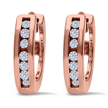 Half Eternity Hoop Earrings Round Rose Tone, Simulated CZ 925 Sterling Silver (11mm)